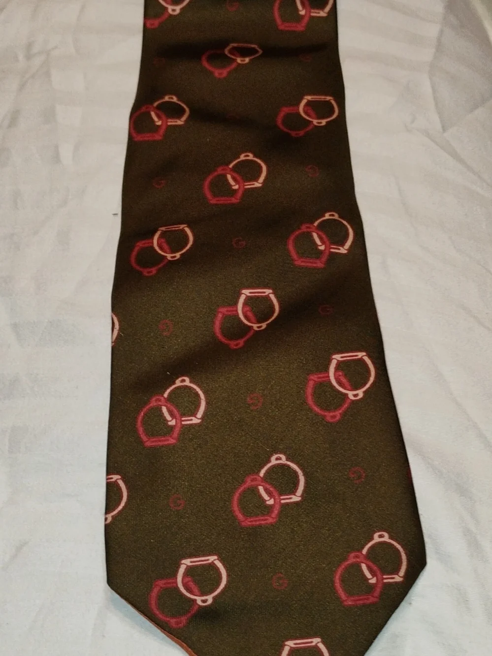 Gucci Olive Green Silk Tie with Pink Accents